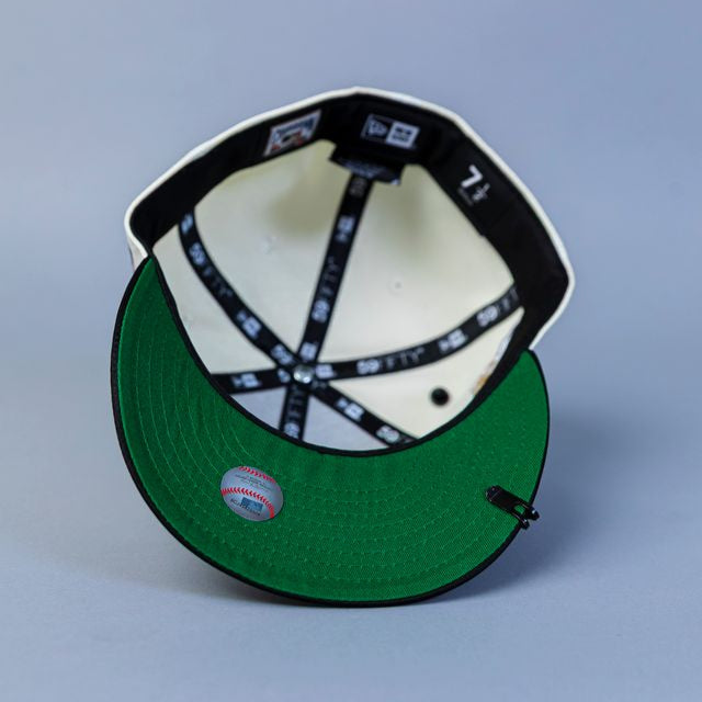 NEW ERA EXCLUSIVE 59FIFTY CHROME/ SATIN LOS ANGELES DODGERS "1958 MLB SCRIPT" W/ 40TH ANNIVERSARY SIDE PATCH