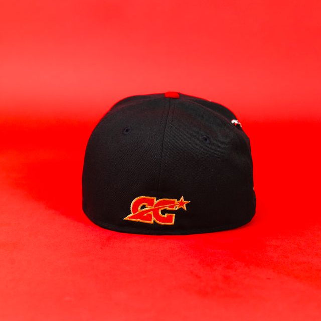 NEW ERA EXCLUSIVE 59FIFTY BLACK/ RED SAN JUDAS W/ "CAP CITY 15TH ANNIVERSARY" SIDE PATCH