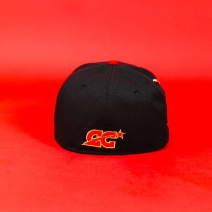 NEW ERA EXCLUSIVE 59FIFTY BLACK/ RED SAN JUDAS W/ "CAP CITY 15TH ANNIVERSARY" SIDE PATCH