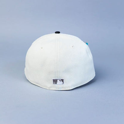 NEW ERA EXCLUSIVE 59FIFTY CHROME/ SATIN LOS ANGELES DODGERS "1958 MLB SCRIPT" W/ 40TH ANNIVERSARY SIDE PATCH