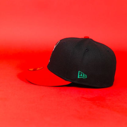 NEW ERA EXCLUSIVE 59FIFTY BLACK/ RED SAN JUDAS W/ "CAP CITY 15TH ANNIVERSARY" SIDE PATCH