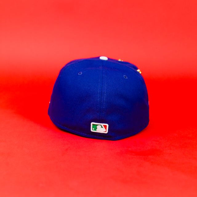 NEW ERA EXCLUSIVE 59FIFTY BLUE LOS ANGELES DODGERS SCRIPT W/ MEXICAN FLAG LOGO + MEXICO FLAG SIDE PATCH