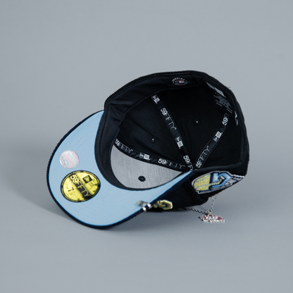 NEW ERA EXCLUSIVE 59FIFTY BLACK/ NAVY CORDUROY CLEVELAND GUARDIANS SCRIPT W/ GUARDIANS LOGO SIDE PATCH
