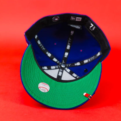 NEW ERA EXCLUSIVE 59FIFTY BLUE LOS ANGELES DODGERS SCRIPT W/ MEXICAN FLAG LOGO + MEXICO FLAG SIDE PATCH